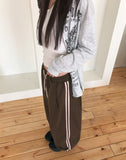 Hummus Lettering Print Stripe Color Matching Snap Button Long Sleeve Hood Zip-Up