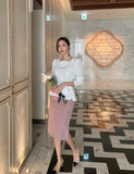 Minoa tweed belt blouse