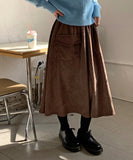 Loop banding corduroy cargo long skirt