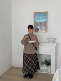 Maidet Pintuck Banding Flared Check Long Skirt