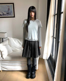 Depin layered two-way angora short-sleeve long-sleeve frilled t-shirt