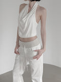 Braided Backless Cowl Neck Halter Padded Top