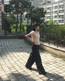 Eveny shirring volume hole short sleeve knit