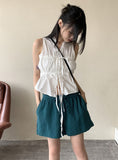 Leeum pleated shirring string sleeveless blouse