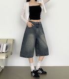 Casual Banding Knee Length Bermuda Denim Shorts