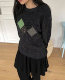 Hehen Argyle Patch Round Over Knit
