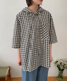 [unisex] Kanbilli Check Over Hooded Short Sleeve Shirt
