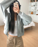 Mechi check color matching long sleeve hood zip-up