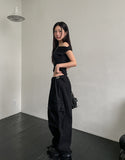 Drape Shirring Unbalance Off-Shoulder T-Shirt