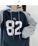 Color Matching Raglan 82 Printing Loose Fit Brushed Hoodie