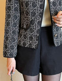 Demur Color Matching Collar Pattern Tweed Short Jacket
