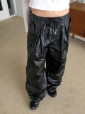 Fillet Glossy Parachute Two Way Nylon Long Wide Pants