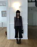 GL Flower Button Shirred Square Long Sleeve T-shirt