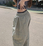 Rustling Folding Vertical Color Matching Stripe Two-Way Wide Jogger Banding Pants