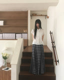 Kure check color matching long skirt