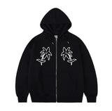 TWO Drawing Line Flower Hood Zip-Up