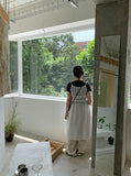 Chyuiko Pintuck Lace Layered Button Long One Piece