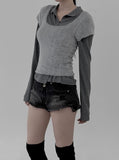 Mary Square Fur Knit Short Sleeve