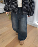 Yambi Washing Denim Wide Brushed Pants