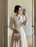 [PREMIUM] Piel Puff Collar Jacquard Long One Piece (Belt Set)