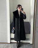 Devel Mink Fur Collar Wool Long Coat (Belt Set)