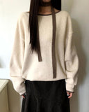 [Muffler SET] Mavin Lip Neck Color Matching One Off Shoulder Wool Long Sleeve Knit