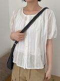 Salid Punching Round Short Sleeve Blouse