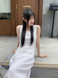 Loading Side Ribbon String Side Slit Back Banding Nylon Long Skirt