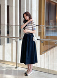 Aven Raw Denim Banding Flare Skirt