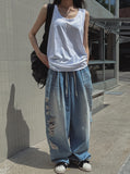 Side Damage Balloon Banding Denim Pants