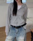 Ien Stripe Crop Hooded Zip-up