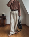 Coz pin tuck half banding wide slacks