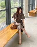 Peijing Pocket Collar Zip-up Long One Piece (Belt Set)