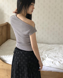 Hikin Unbalanced Off-shoulder Drape Shirring Strap Sleeveless