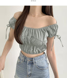 Lovely Hip Shoulder Ribbon Banding Off-shoulder Short Sleeve Blouse