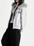 Raccoon Fur Letter Hood Zip-Up