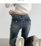 Cooling Low Rise Back Pocket Span Bootcut Denim Pants