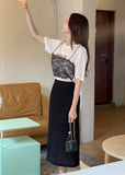Churing Lace Bustier Lettering Short Sleeve Knit