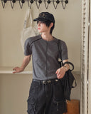 Central Zipper Raglan Short Sleeve T-shirt