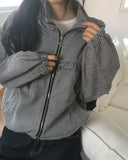 Mateng Frill Check Hooded Zip-Up Jumper