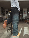 Grunge Eyelet Wide Denim Pants