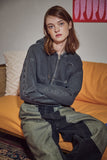 [2-WAY] Sleeve Star Pigment CROP Hood Zip-up