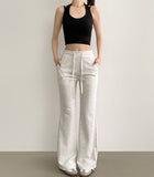 Back Embroidery Point Semi Bootcut Banding Pants