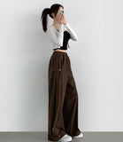 Corduroy Side Snap Button Folding Wide Banding Pants