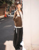 Shy Suede No-Collars Snap Button Zipper Pocket Blouson Jacket