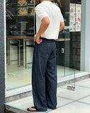 Linen Raw Edge Wide Denim Pants