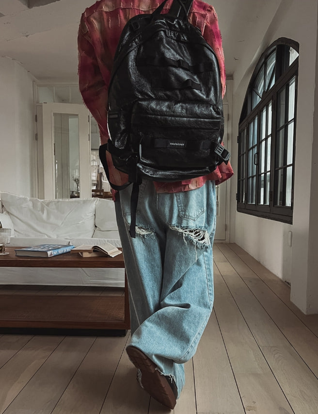【2plan】Hippo Damage Wide Baggy Denim 2plan】Hippo Damage Wide Baggy Denim