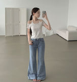 Summer Linen Tencel Banding Loose Bootcut Denim Pants