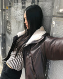 Bning Fleece Collar High Neck Leather Mustang Jumper