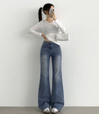Span Relaxed Loose Long Bootcut Banding Denim Pants